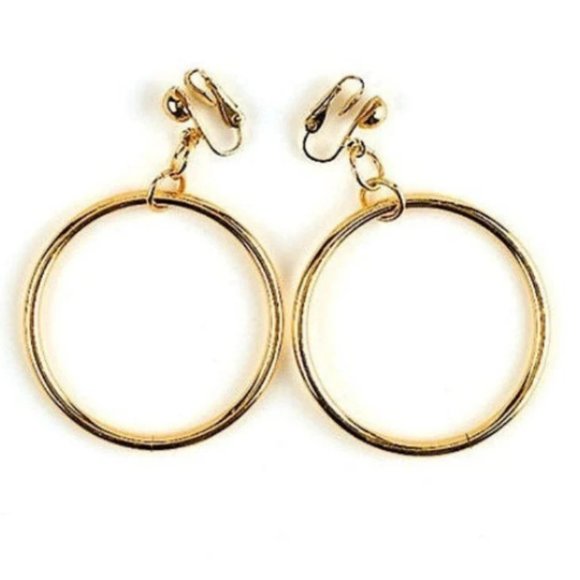 Solid Ring Hoop Clip On Earrings Gold Tone - Picture 1 of 2